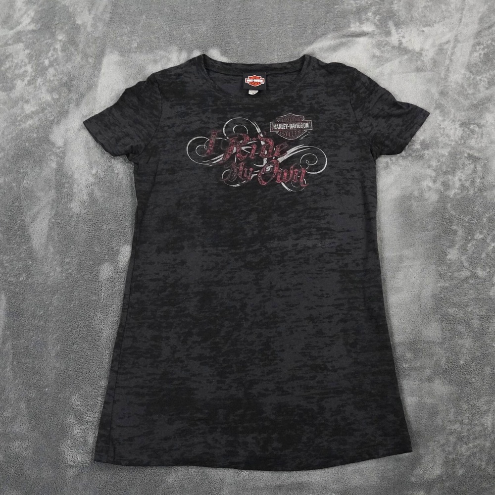 VTG Harley Davidson Shirt Women Medium Black Print I Ride My Own Manchester USA